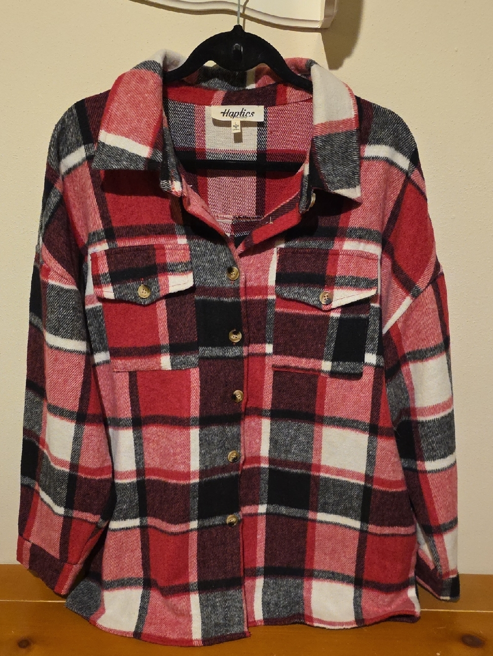 Haptics Red & Black Plaid Button-Up Shacket